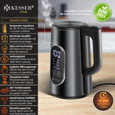 Waterkoker met temperatuurregeling - RVS - met LED - 1.7L - 2200W - Zwart •